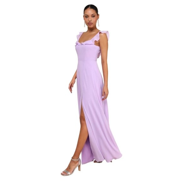 Lulus A-Line Ruffle Purple Maxi Dress Size XS Bridesmaid Lavender Long Formal - Picture 1 of 10